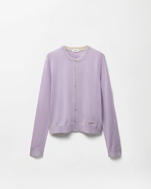 Versace Cardigan En Maille De Laine À Col Ras-Du-Cou - Violet