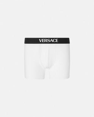 Versace Boxer Aderenti Lunghi Logo - Bianco