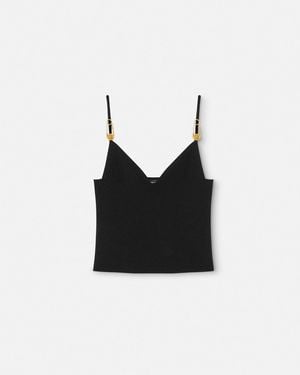 Versace Ribbed Crop Top With-Tone Hardware Accents - Black