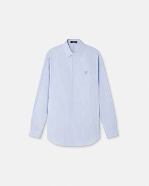 Versace Camisa Bordada A Rayas Con Medusa - Azul