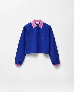 Versace Embroidered-Logo Cotton Piqué Long-Sleeved Polo - Blue