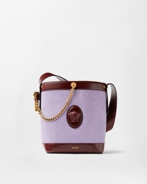 Versace Pivot Small Suede Bucket Bag - Purple