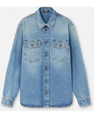 Versace Embellished Denim Overshirt - Blue