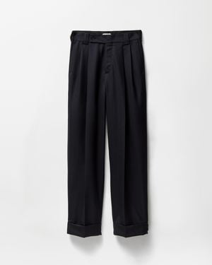 Versace Pinstripe Wool Twill Oversized Trousers - Black