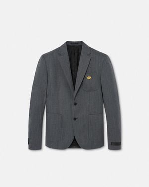 Versace Blazer Coupe Droite En Laine Moulinée - Gray