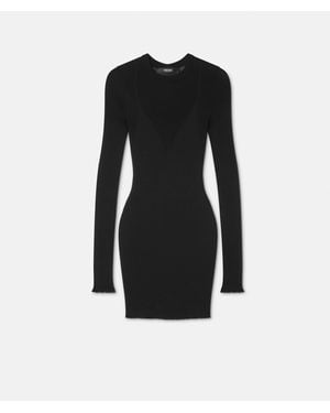 Versace Merino Wool Fitted Knit Mini Dress - Black