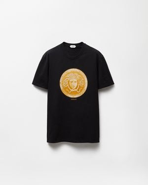 Versace Camiseta Ajustada De Algodón Estampada - Negro