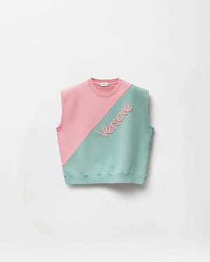 Versace Sweat À Manches Courtes En Coton Brodé - Bleu