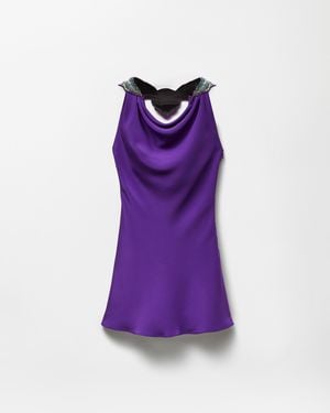 Versace Embroidered Silk Mini Dress - Purple