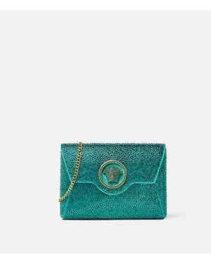 Versace La Medusa Embellished Satin Clutch - Green