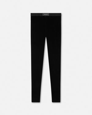 Versace 90S Vintage Logo Velvet Leggings - Black