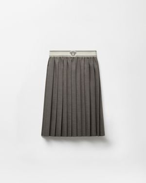 Versace Falda Midi Plisada De Lana Y Mohair - Gris