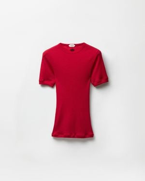 Versace Fitted Silk-Nylon Blend Top With Round Neckline - Red