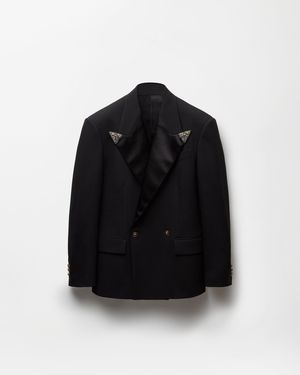 Versace Embroidered-Lapel Wool Stretch Blazer - Black