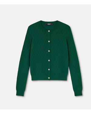 Versace Jacquard Viscose Knit Fitted Cardigan - Green