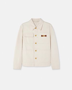 Versace Denim Jacket With Logo Patch - Natural