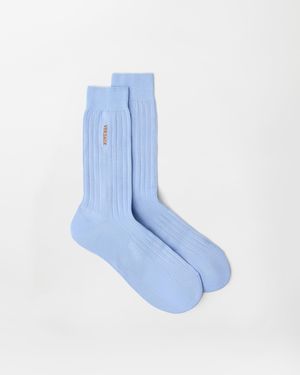 Versace Embroidered Cotton Ribbed Socks - Blue