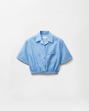 Versace Jacquard Cotton-Silk Crop Shirt - Blue