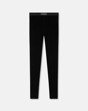 Versace 90S Vintage Logo Velvet Leggings - Black