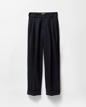 Versace Pinstripe Wool Twill Oversized Trousers - Black