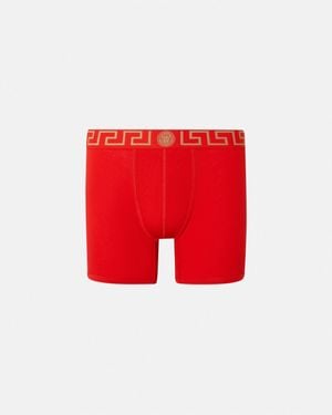 Versace Boxer Long À Bordure Greca - Red
