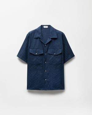 Versace Jacquard Cotton-Silk Regular Shirt - Blue