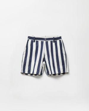 Versace Striped Cotton Denim Shorts - Blue