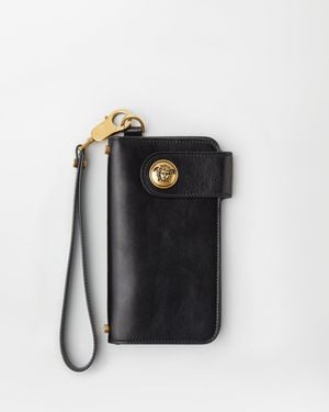 Versace Emblème Long Leather Wallet - Black