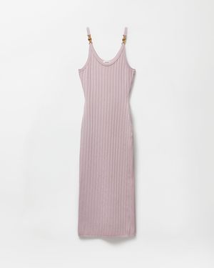 Versace Viscose Mesh Ribbed Knit Midi Dress - Pink