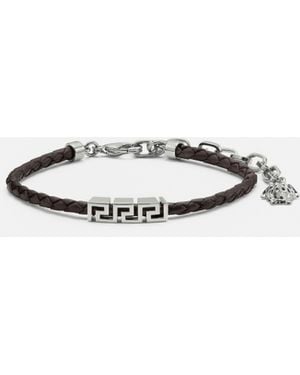 Versace Bracelet En Cuir Greca - Blanc