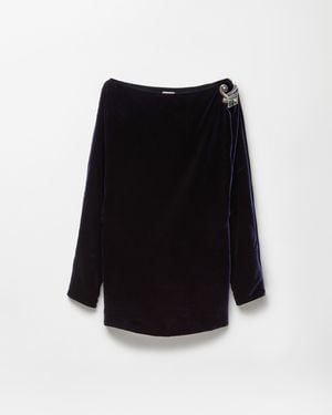 Versace Embroidered Velvet Mini Dress - Black