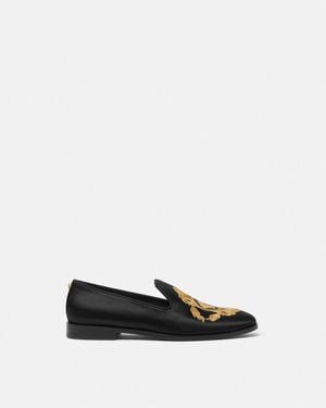 Versace Embroidered Architectural Baroque Slippers - White