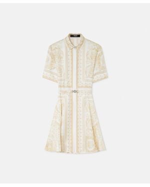 Versace Printed Silk Twill Mini Shirt Dress - White