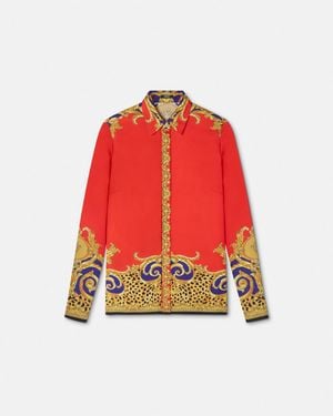 Versace Cheetah Barocco Silk Shirt - Red
