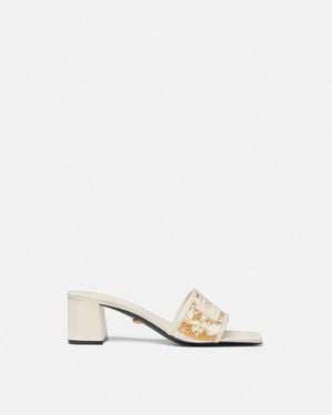Versace Theia Barocco Raffia Mules 55 Mm - Natural