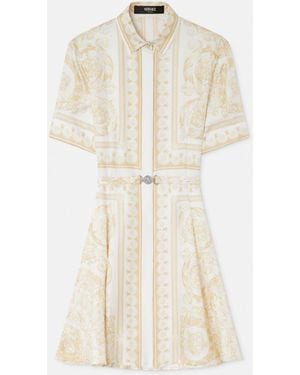 Versace Printed Silk Twill Mini Shirt Dress - White