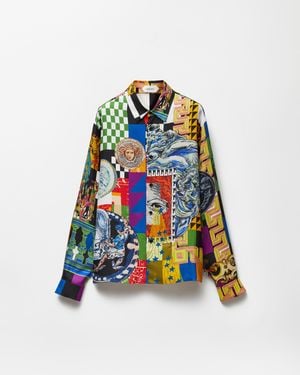 Versace Printed Silk Twill Regular Shirt - White