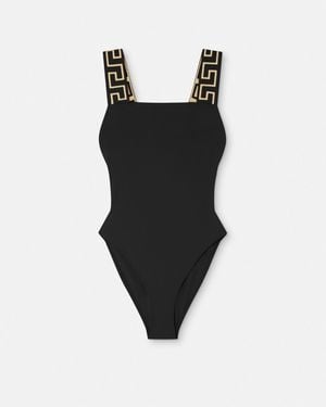 Versace One-Piece Swimsuit With Greek Border - Black