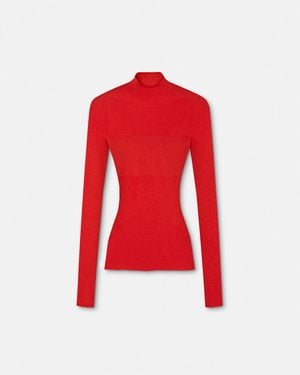 Versace Top De Punto Acanalado De Lana De Merino - Rojo