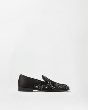 Versace Medusa Embellished Satin Slippers - White