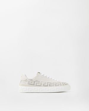 Versace Greca Embellished Suede Sneakers - White