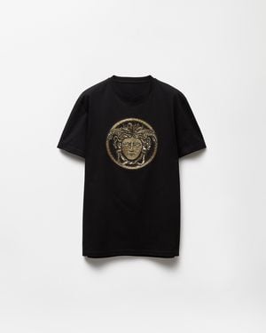 Versace Embroidered Cotton-Jersey Slim T-Shirt - Black