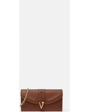 Versace V Leather Wallet On Chain - Brown