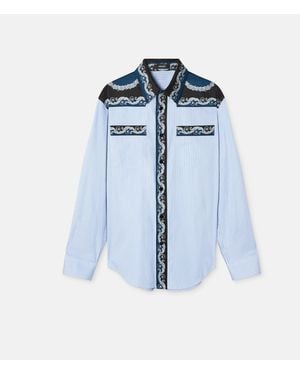 Versace Printed Striped Cotton-Poplin Shirt - Blue