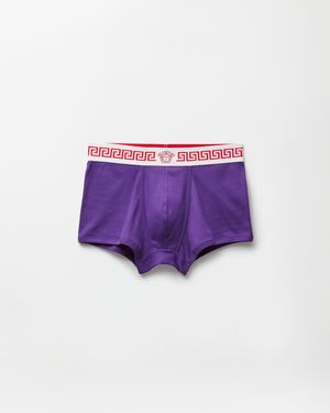 Versace Ribbed Cotton-Jersey Trunks - Purple