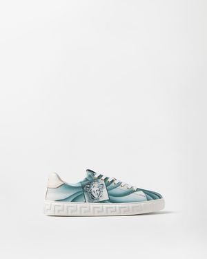 Versace Greca Sneaker Aus Bedrucktem Canvas - Blau