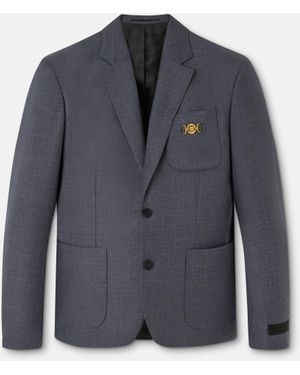 Versace Micro-Checked Wool Blazer - Blue