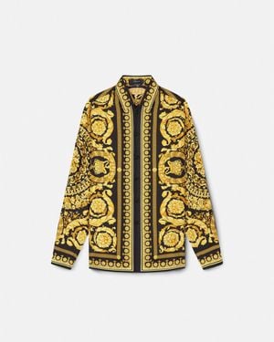 Versace Printed Long-sleeve Silk Shirt - Yellow