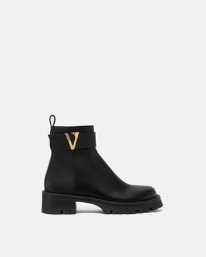 Versace V Leather Ankle Boots - Black