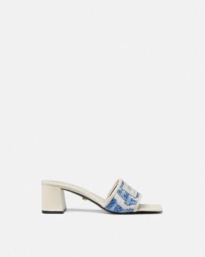 Versace Theia Barocco Raffia Mules 55 Mm - White